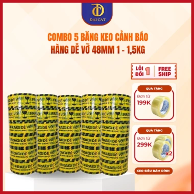 Combo 5 Băng Dinh Băng Cảnh Báo Hàng Dễ Vỡ 48mm 6 Cuộn 1-1.5kg Băng Keo Đại Cát