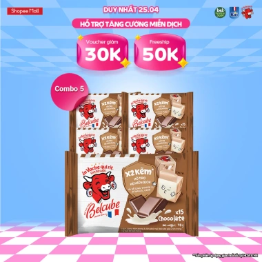 Combo 5 Phô mai vuông Belcube ngọt vị Socola 78g - Giá chỉ 232.750₫ | Livestream