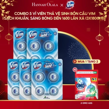 Combo 5 Vỉ Viên Thả Vệ Sinh Bồn Cầu Vim - Sạch Khuẩn, Sáng Bóng 1.600 Lần Xả, 3x180g, Giá 270.000đ
