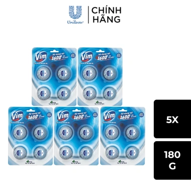 Combo 5 Vỉ Viên Thả Vệ Sinh Bồn Cầu Vim - Sạch Khuẩn, Sáng Bóng 1.600 Lần Xả, 3x180g, Giá 270.000đ