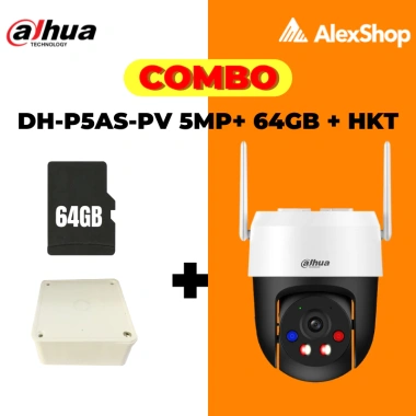 Combo 5M Dahua DH-P5AS-PV, Thẻ 64GB, Hộp Kỹ Thuật - Camera Ngoài Trời Xoay 360 Đàm Thoại 2 Chiều