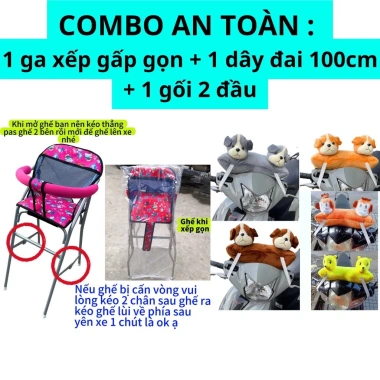 Combo An Toàn - Ghế Ga Xếp Gọn Sắt, Dây Đai 100cm và Gối 2 Đầu Cho Bé Đi Xe Máy 4 Combo An Toàn - Ghế Ga Xếp Gọn Sắt, Dây Đai 100cm và Gối 2 Đầu Cho Bé Đi Xe Máy 4