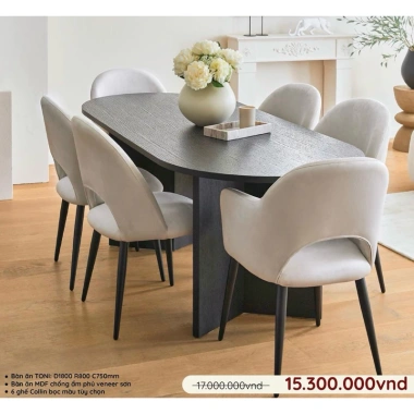 Combo Bàn Ăn Gỗ Oval - 6 Ghế Collin - Giá Ưu Đãi 17 Triệu, Tiết Kiệm Lớn 2