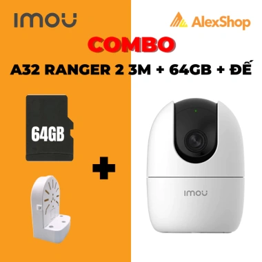 Combo Camera Imou A32 3M Ranger 2 Wifi và Thẻ 64GB và Đế Chữ L Khoen Đồng - Camera Trong Nhà, Giá Ưu Đãi 768.000đ