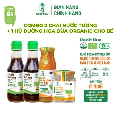 Combo CHO BÉ Đường, Nước Tương, Mật hoa dừa Organic Sokfarm - Chứng nhận USDA, EU, JAS, Giá ưu đãi 106.000 VND