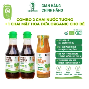 Combo CHO BÉ Đường, Nước Tương, Mật hoa dừa Organic Sokfarm - Chứng nhận USDA, EU, JAS, Giá ưu đãi 106.000 VND