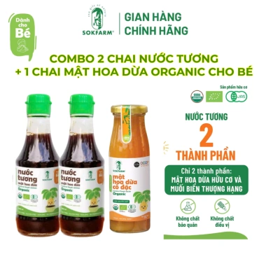 Combo CHO BÉ Đường, Nước Tương, Mật hoa dừa Organic Sokfarm - Chứng nhận USDA, EU, JAS, Giá ưu đãi 106.000 VND 3 Combo CHO BÉ Đường, Nước Tương, Mật hoa dừa Organic Sokfarm - Chứng nhận USDA, EU, JAS, Giá ưu đãi 106.000 VND 3