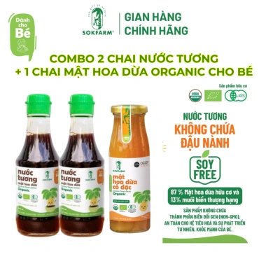 Combo CHO BÉ Đường, Nước Tương, Mật hoa dừa Organic Sokfarm - Chứng nhận USDA, EU, JAS, Giá ưu đãi 106.000 VND 4 Combo CHO BÉ Đường, Nước Tương, Mật hoa dừa Organic Sokfarm - Chứng nhận USDA, EU, JAS, Giá ưu đãi 106.000 VND 4
