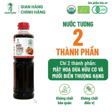 Combo Đường Không Tinh Luyện & Nước Tương Organic Mật Hoa Dừa Sokfarm 500ml - Chỉ 135k