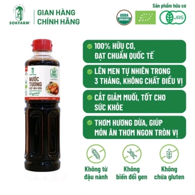 Combo Đường Không Tinh Luyện & Nước Tương Organic Mật Hoa Dừa Sokfarm 500ml - Chỉ 135k