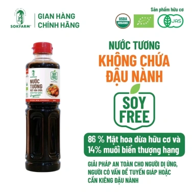 Combo Đường Không Tinh Luyện & Nước Tương Organic Mật Hoa Dừa Sokfarm 500ml - Chỉ 135k