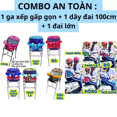 Combo Ghế Ga Xếp An Toàn + Đai Lớn Hoạt Hình + Dây Đai 100cm - Giá 315.000đ