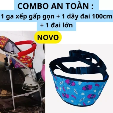 Combo Ghế Ga Xếp An Toàn + Đai Lớn Hoạt Hình + Dây Đai 100cm - Giá 315.000đ