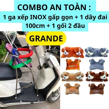 Combo Ghế Inox An Toàn cho Bé: Ghế Ga Cao Cấp Xếp Gọn, Dây Đai 100cm, Gối 2 Đầu – Giá 380.800₫