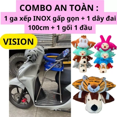 Combo ghế inox cao cấp 1 ghế ga xếp gọn + dây đai 100cm + gối đầu xe máy cho bé - Giá chỉ 360.500 VND 3