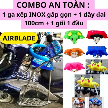 Combo ghế inox cao cấp 1 ghế ga xếp gọn + dây đai 100cm + gối đầu xe máy cho bé - Giá chỉ 360.500 VND 4