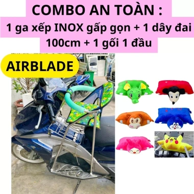 Combo ghế inox cao cấp 1 ghế ga xếp gọn + dây đai 100cm + gối đầu xe máy cho bé - Giá chỉ 360.500 VND 5