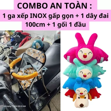 Combo ghế inox cao cấp 1 ghế ga xếp gọn + dây đai 100cm + gối đầu xe máy cho bé - Giá chỉ 360.500 VND 6