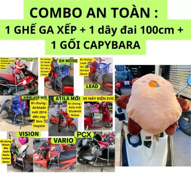 Combo ghế ngồi xe máy tay ga và Capybara và dây đai 100cm - Giá chỉ 345.800 VNĐ
