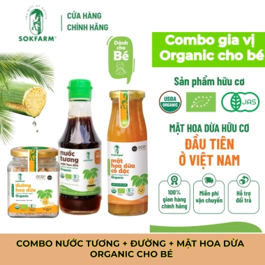 Combo Gia vị Organic cho bé 100% Organic - Mật Hoa Dừa Sokfarm, USDA/EU/JAS, giảm giá 17% còn 106.000₫