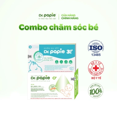 Combo Khăn hạ sốt Dr.Papie 3mo+ + Gạc rơ lưỡi 0+ cho bé 3 tháng - Giảm 22%