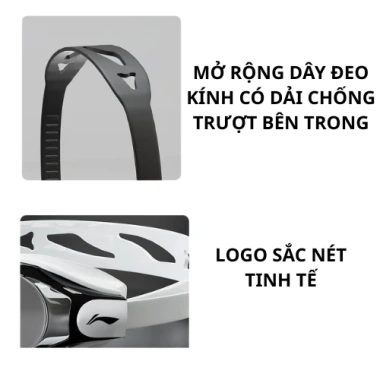 COMBO mũ kính bơi LI-NING bản cao cấp, mắt kính tầm nhìn rộng mũ silicon đặc biệt LXJR213 508 9