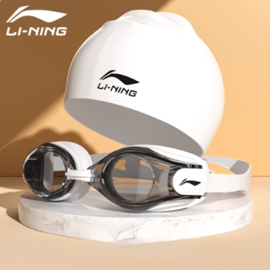 COMBO mũ kính bơi LI-NING bản cao cấp, mắt kính tầm nhìn rộng mũ silicon đặc biệt LXJR213 508 11