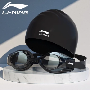 COMBO mũ kính bơi LI-NING bản cao cấp, mắt kính tầm nhìn rộng mũ silicon đặc biệt LXJR213 508 15