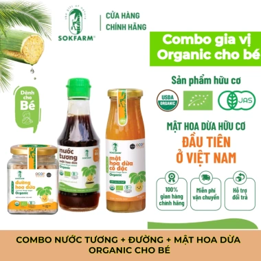 Combo Nước Tương, Đường, Mật Hoa Dừa Sokfarm cho Bé - Chứng Nhận USDA, EU, JAS