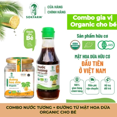 Combo Nước Tương, Đường, Mật Hoa Dừa Sokfarm cho Bé - Chứng Nhận USDA, EU, JAS