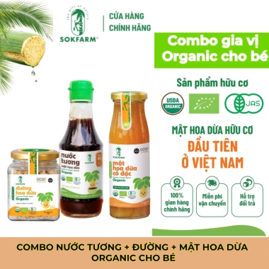 Combo Nước Tương, Đường, Mật Hoa Dừa Sokfarm cho Bé - Chứng Nhận USDA, EU, JAS