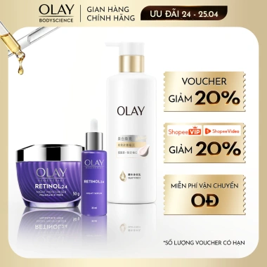 Combo Olay: Sữa dưỡng thể 260g, Serum Retinol 24 Ban Đêm 30ml, Kem Ban Đêm 50g - Chỉ 685.500₫