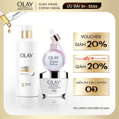 Combo Olay Sữa Dưỡng Thể 260g, Super Serum 5in1 30ml, Kem Dưỡng Ngày Đêm Luminous PA++ 50g - Giá 1,179,600₫
