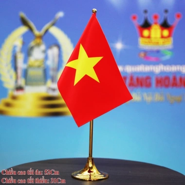 Cột Cắm Cờ Bàn Inox Vàng Đế Đơn Chiều Cao 32-55cm kèm Cờ Ngang 14x21cm - Giá ưu đãi 250k Cột Cắm Cờ Bàn Inox Vàng Đế Đơn Chiều Cao 32-55cm kèm Cờ Ngang 14x21cm - Giá ưu đãi 250k