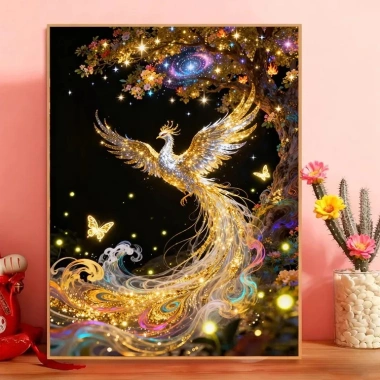 Cross Stitch Màu Vàng Phượng Hoàng Bầu Trời Sao Họa Tiết Thập DIY Thêu Phong Cách Mới