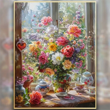 Cửa sổ sill cây giỏ hoa Cross Stitch 2.025 - phong cách mới ren thêu, chất liệu gói hoa, in chữ thập tự thêu, giảm 20%