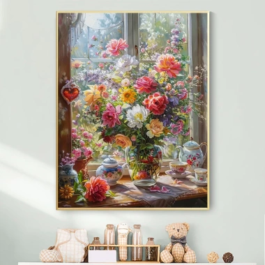 Cửa sổ sill cây giỏ hoa Cross Stitch 2.025 - phong cách mới ren thêu, chất liệu gói hoa, in chữ thập tự thêu, giảm 20%