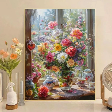 Cửa sổ sill cây giỏ hoa Cross Stitch 2.025 - phong cách mới ren thêu, chất liệu gói hoa, in chữ thập tự thêu, giảm 20%