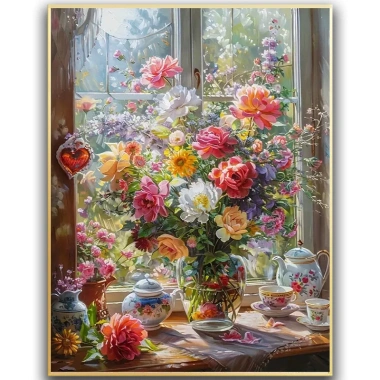 Cửa sổ sill cây giỏ hoa Cross Stitch 2.025 - phong cách mới ren thêu, chất liệu gói hoa, in chữ thập tự thêu, giảm 20%