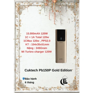 Cuktech Pb150P Gold Edition Hàng 98-96 - Pin dự phòng 15.000mAh, Bảo hành 6 tháng, Giá giảm 1,050,000 VND