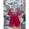 Đầm babydoll nhung tay rộng ngắn, đính nơ lớn, cột eo dây, viền ren - Giá 215.025đ 2