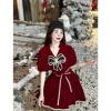 Đầm babydoll nhung tay rộng ngắn, đính nơ lớn, cột eo dây, viền ren - Giá 215.025đ 4