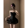 Đầm corset jacquard đen Thiên Nga, eo ngắn nặng, tiệc sinh nhật, giá 523.584₫