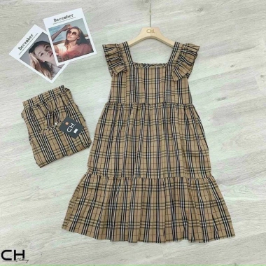Đầm kẻ bbr Chân cá Tay cánh Tiên dáng babydoll trẻ trung hàng loại 1