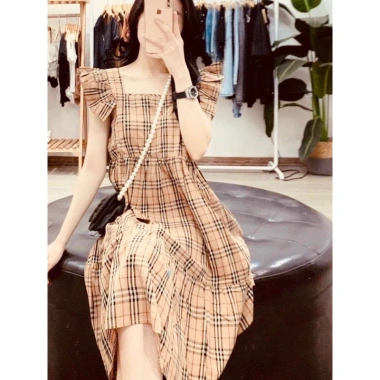 Đầm kẻ bbr Chân cá Tay cánh Tiên dáng babydoll trẻ trung hàng loại 1