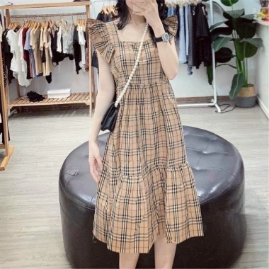 Đầm kẻ bbr Chân cá Tay cánh Tiên dáng babydoll trẻ trung hàng loại 1