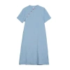 Đầm midi tay ngắn retro đứng cổ, vải lanh cotton jacquard mát mẻ mùa hè - Giá chỉ 763.419₫ 8