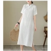 Đầm midi tay ngắn retro đứng cổ, vải lanh cotton jacquard mát mẻ mùa hè - Giá chỉ 763.419₫ 9