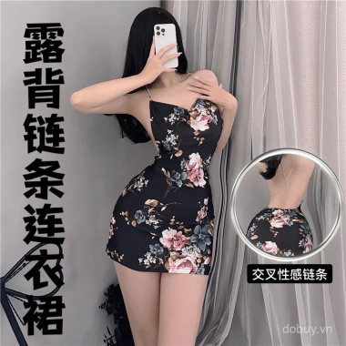 Đầm ngủ sexy dây đeo bạc sáng bóng – Đồng phục đồ lót nữ, câu lạc bộ đêm