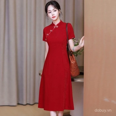 Đầm Qipao đỏ retro phong cách Trung Hoa cho cô dâu đính hôn mùa hè 2.025 - Giá ưu đãi 685.518₫ 3